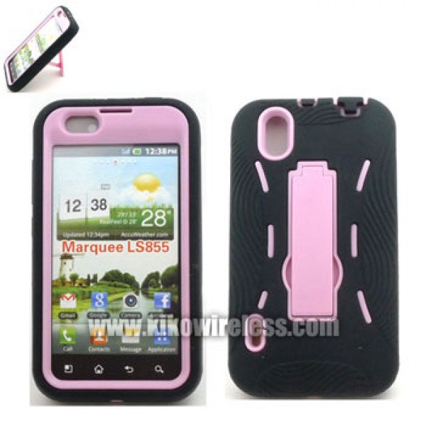Wholesale LG Marquee LS855 Armor Hybrid Case with Stand (PinkBlack)